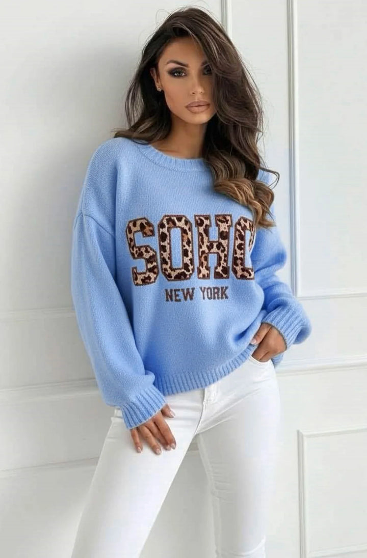 Nixi 'SOHO NY' Animal Graphic Alpaca Knit Sweater Jumper-Blue