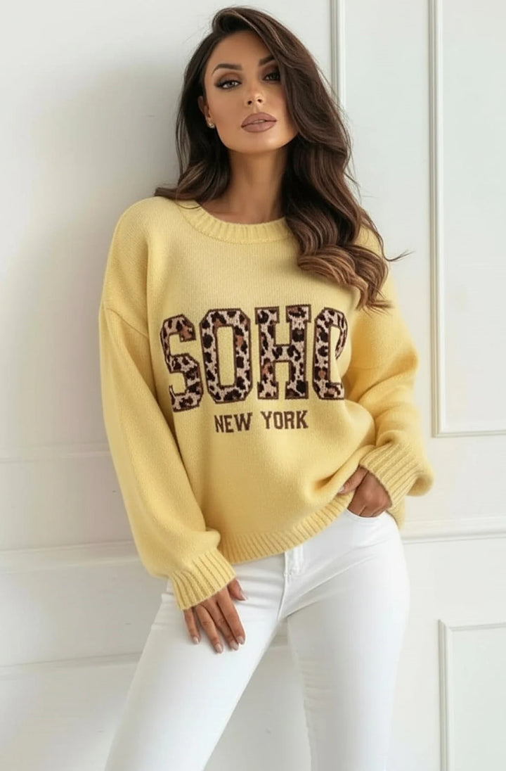 Nixi 'SOHO NY' Animal Graphic Alpaca Knit Sweater Jumper-Yellow