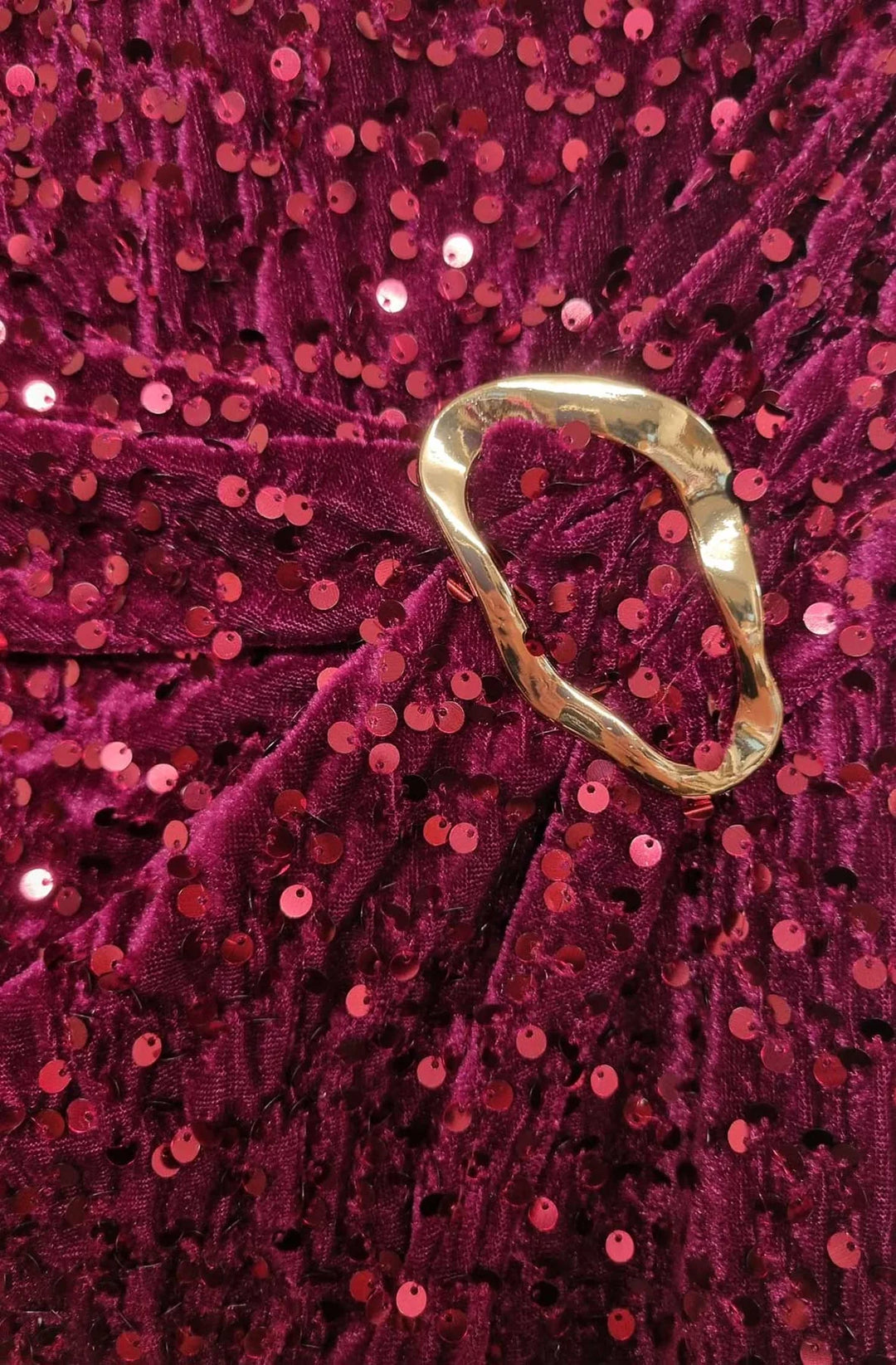 Nori Sequin Wrap Gold Buckle Midaxi Skirt-Wine