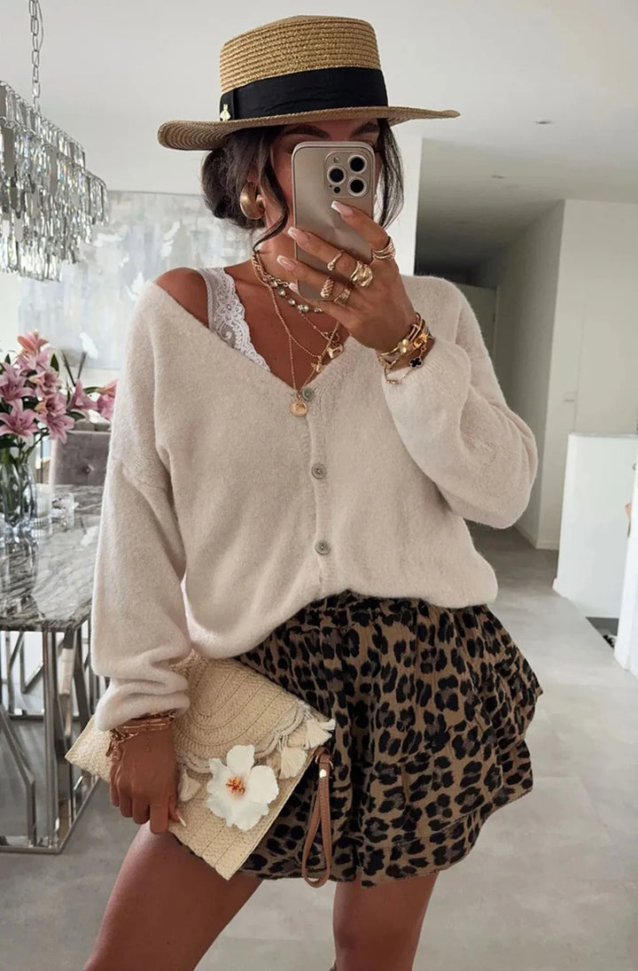 REBECCA LONG SLEEVES LIGHT KNITTED CARDIGAN-CREAM