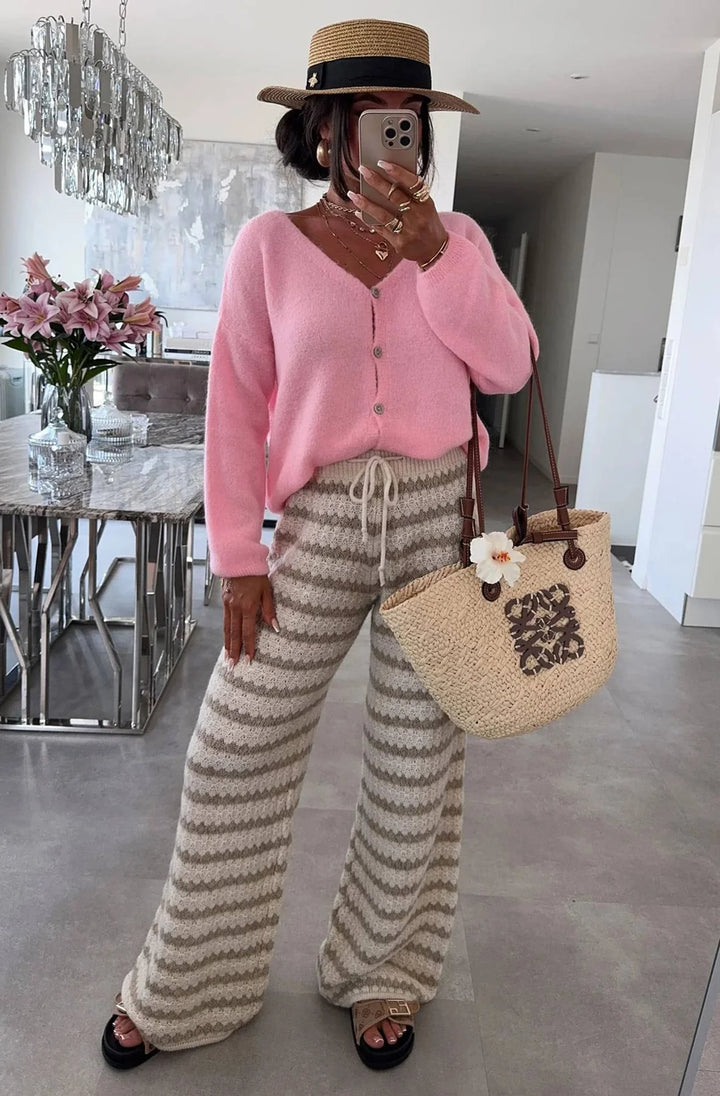 REBECCA LONG SLEEVES LIGHT KNITTED CARDIGAN-PINK