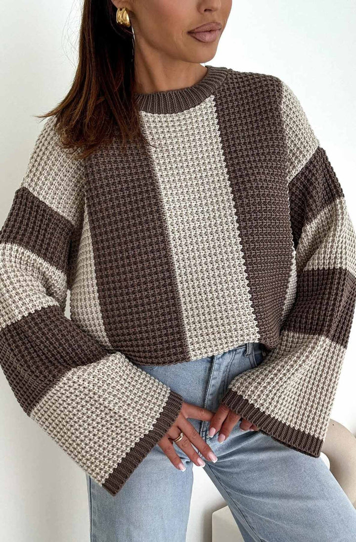 REYANA STRIPED WIDE SLEEVE JUMPER-STONE