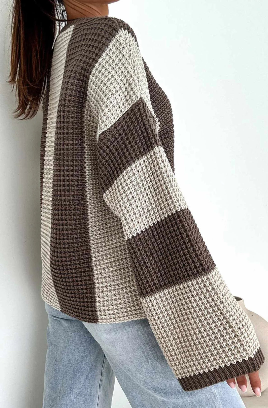 REYANA STRIPED WIDE SLEEVE JUMPER-STONE
