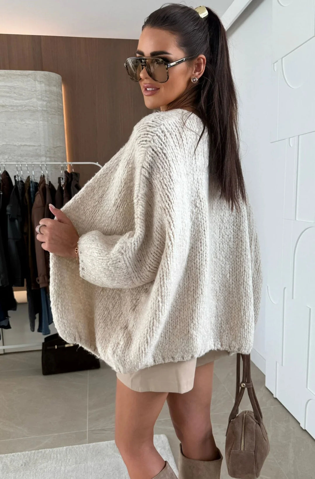 Romy Oversized Knitted Cardigan-Cream