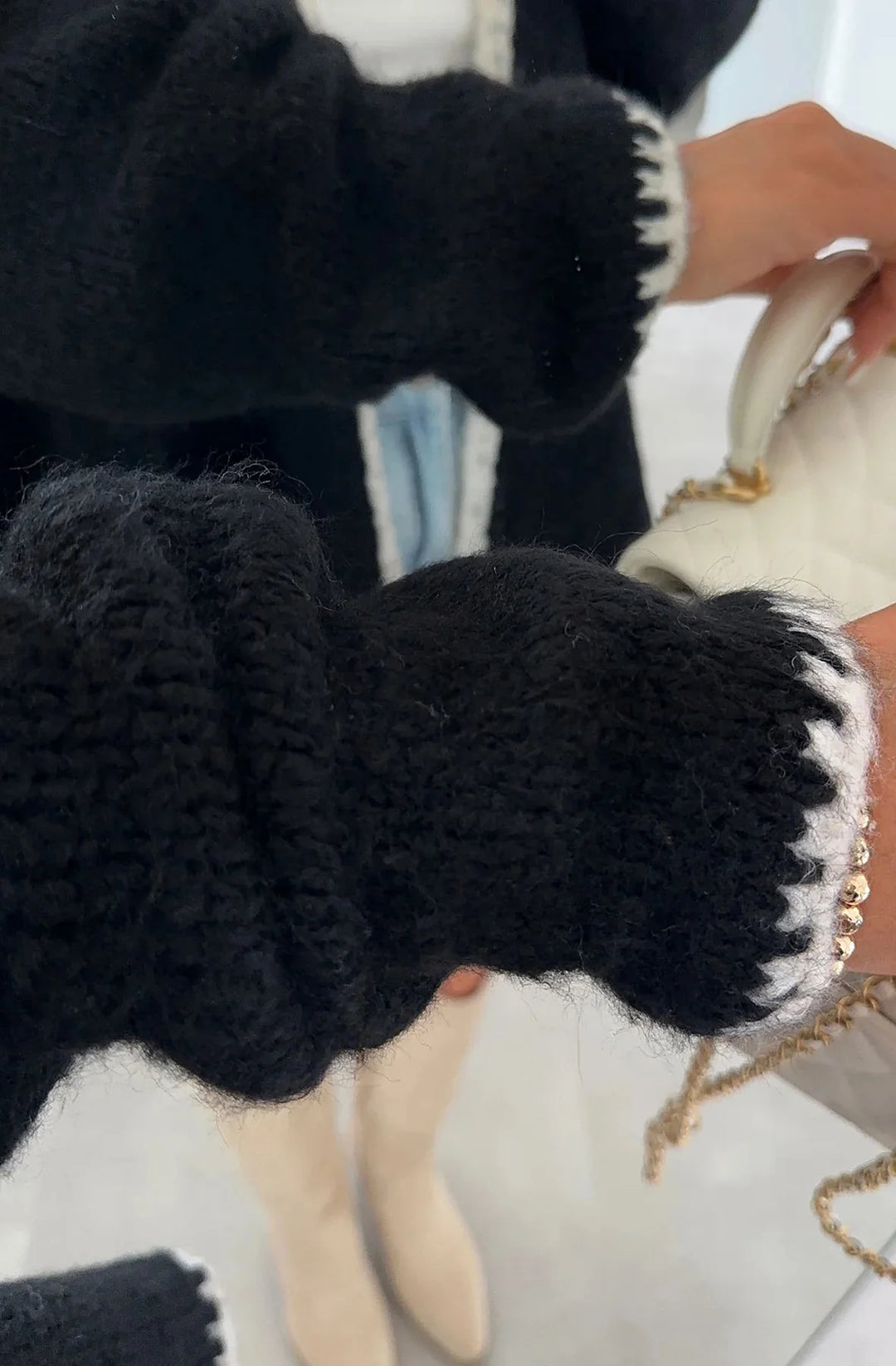 SADIE CONTRAST KNITTED CARDIGAN-BLACK