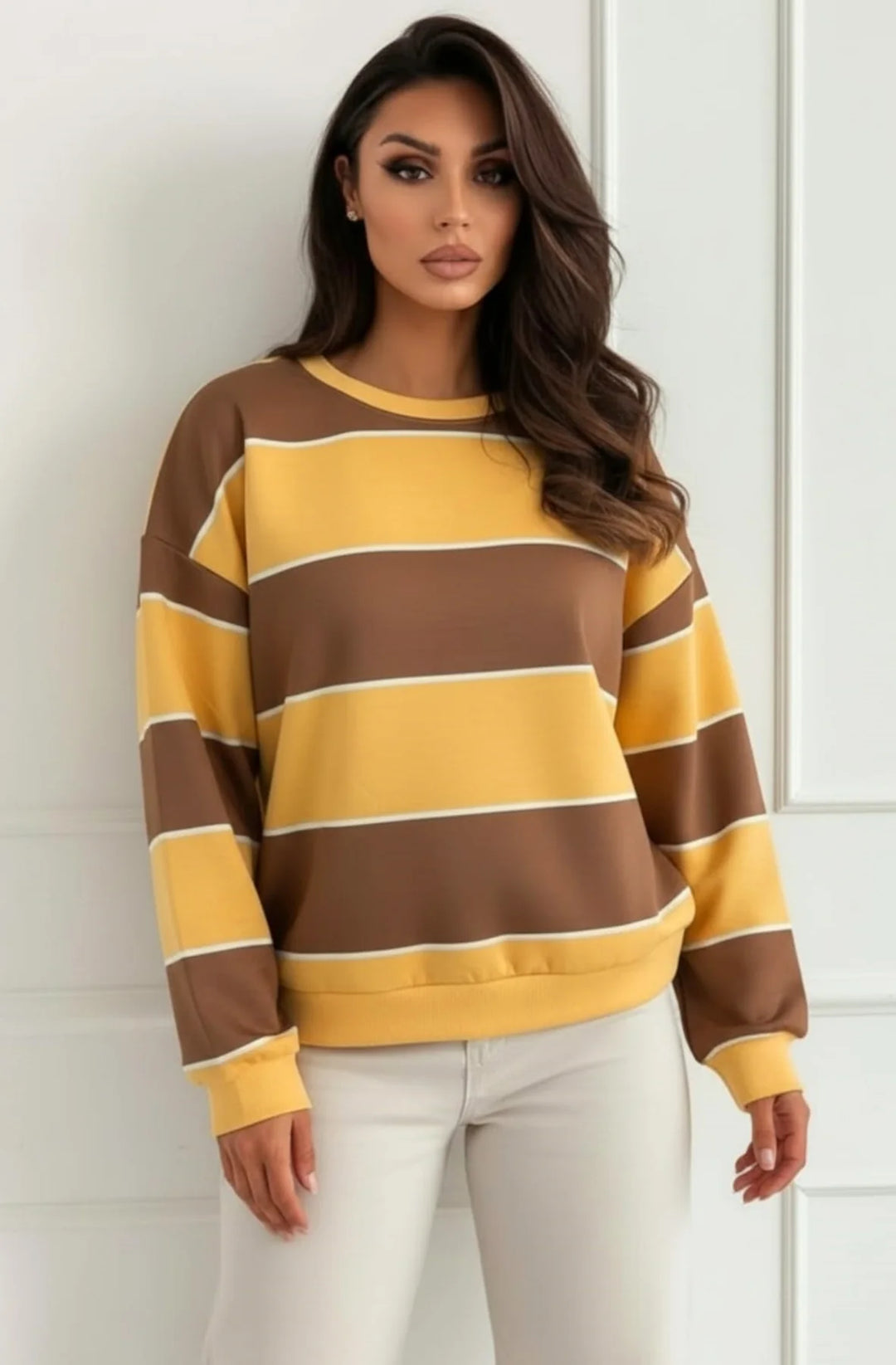 Savi Stripe Oversized Sweatshirt Top-Yellow