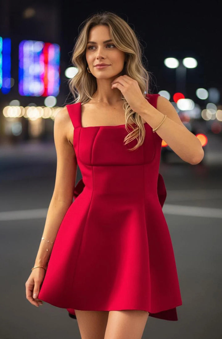 Scarlet “Bow” Scuba Skater Dress-Red