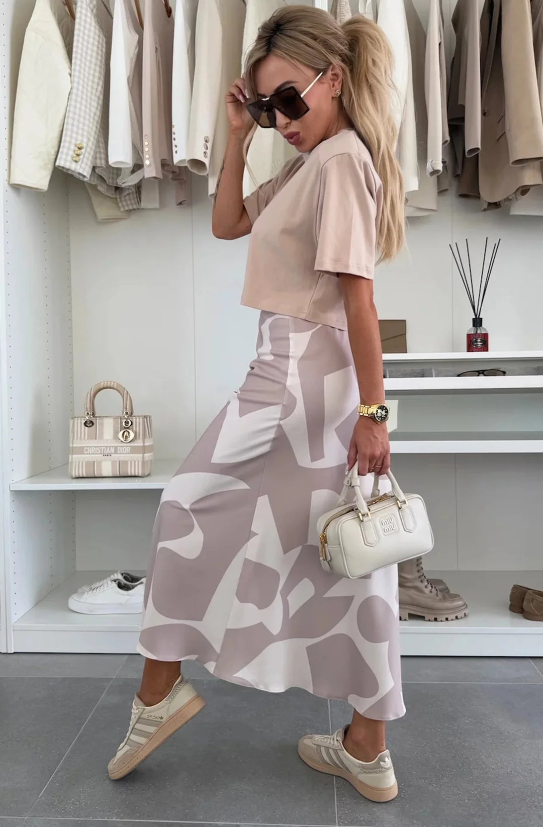 SHARON SATIN PATTERNED MIDAXI SKIRT-MAUVE