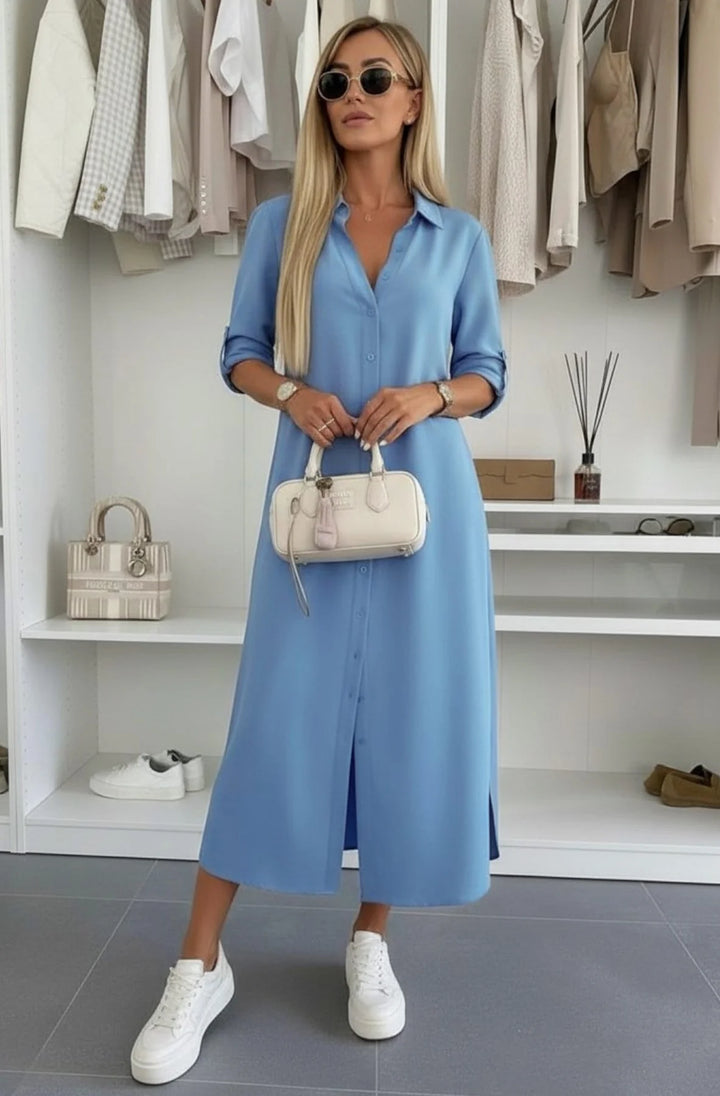 Shazia Oversized Maxi Shirt Dress-Blue