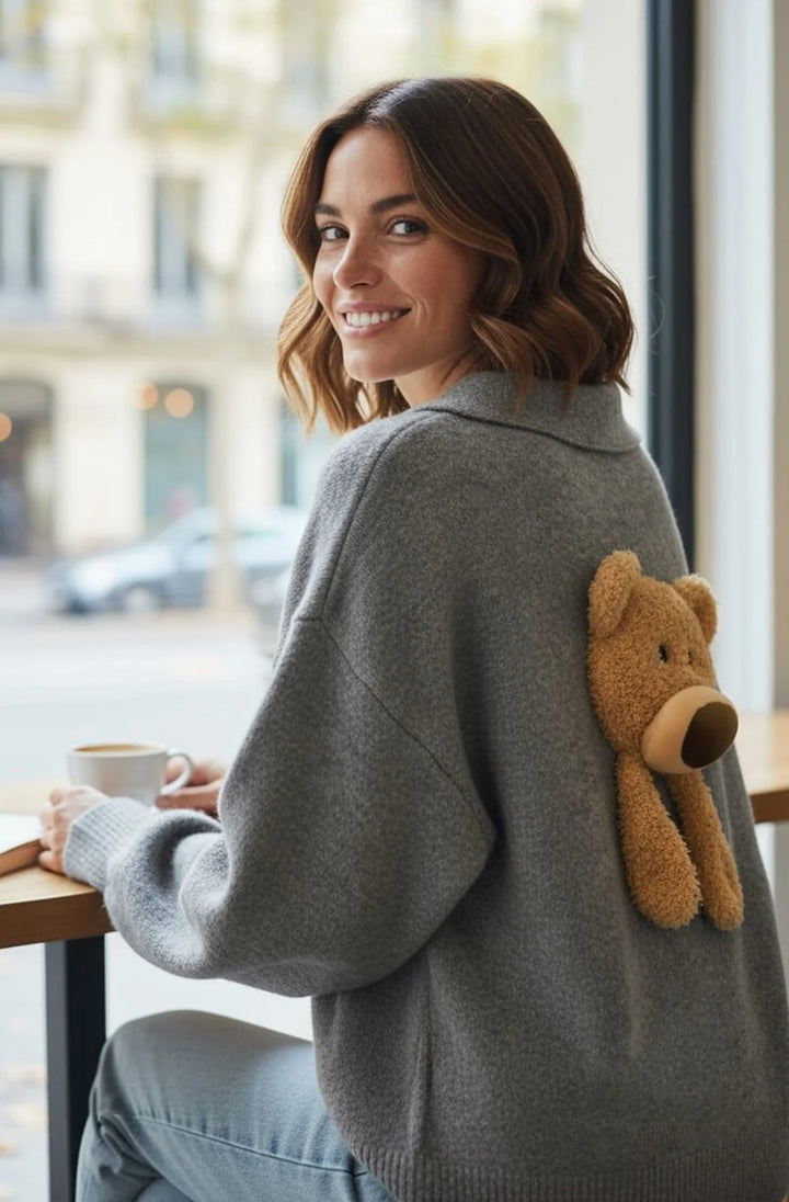 Sia Teddy Buttoned Cardigan-Grey