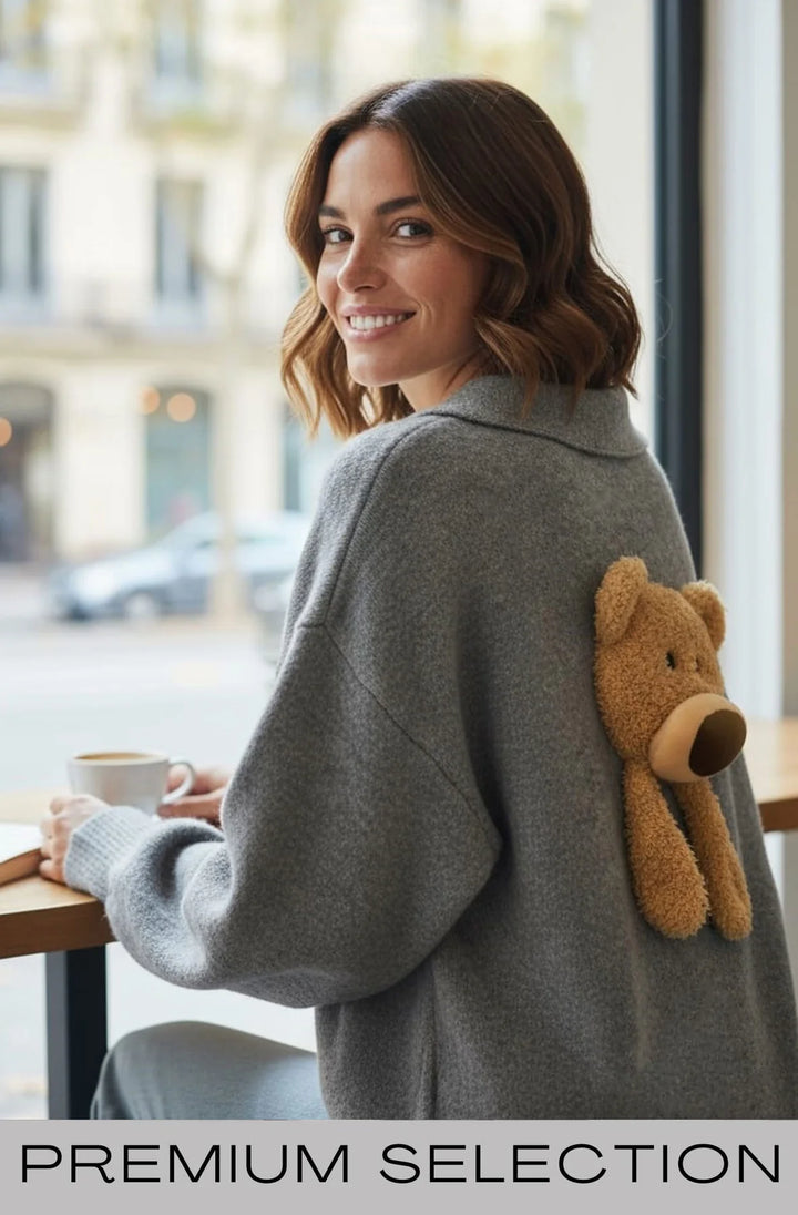 Sia Teddy Buttoned Cardigan-Grey