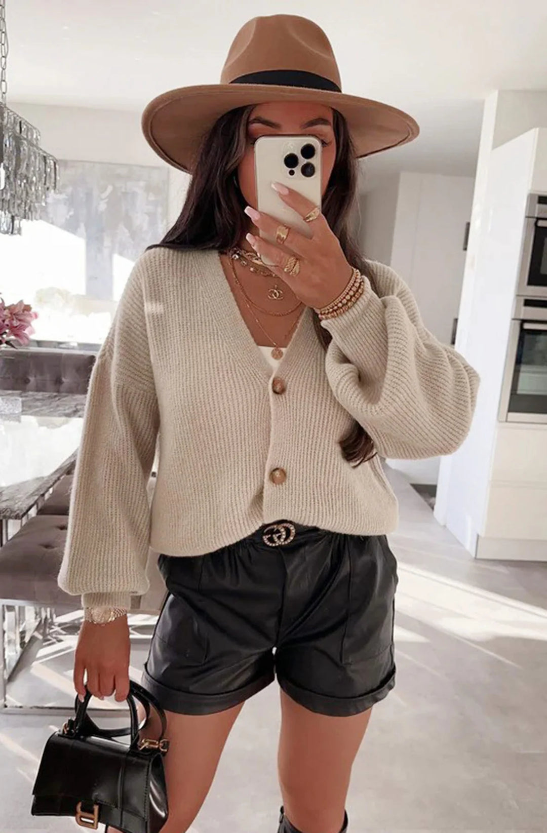 SOPHIE MELANGE STYLE KNITTED CARDIGAN-STONE