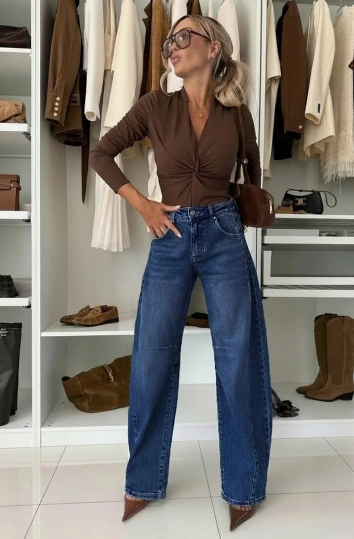 Stormi High Waisted Balloon Denim Jeans-Blue