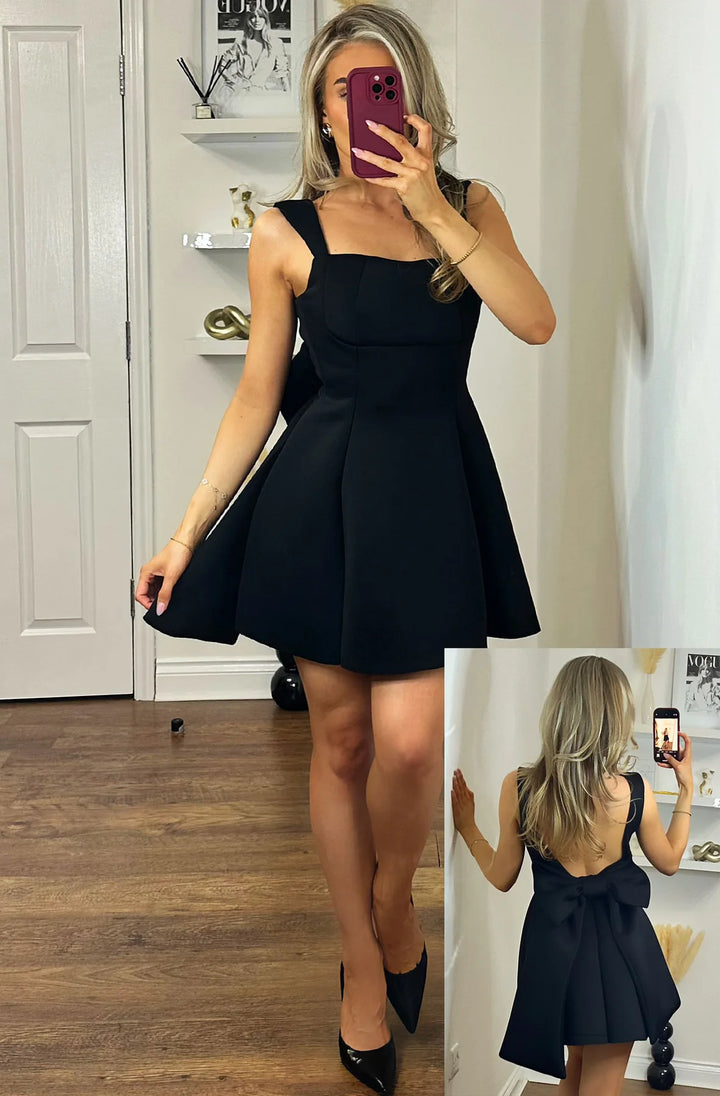 TRISHA 'BOW' SCUBA SKATER DRESS-BLACK