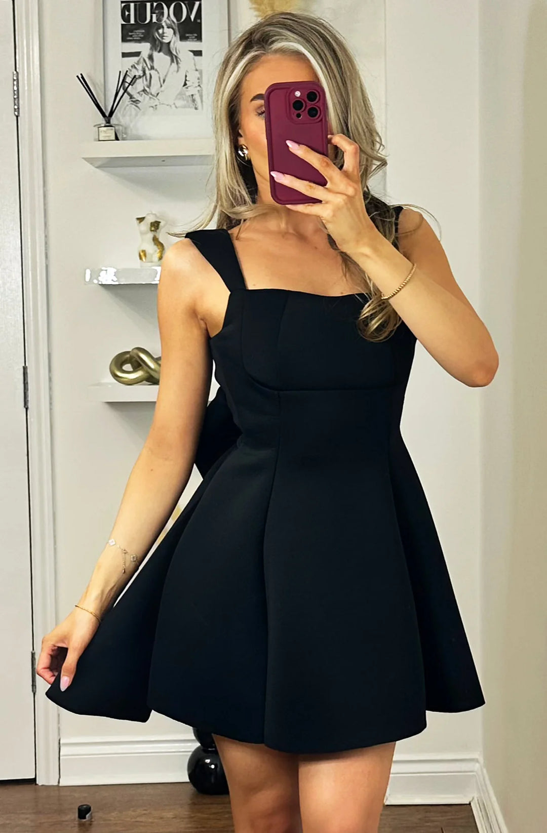 TRISHA 'BOW' SCUBA SKATER DRESS-BLACK