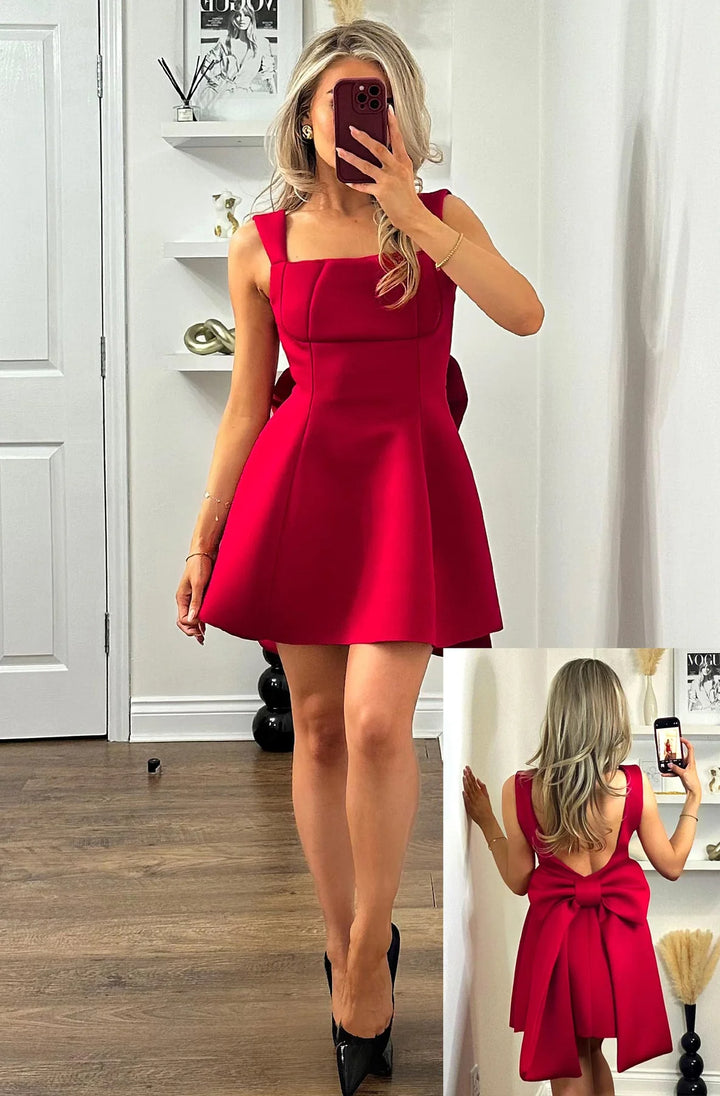 TRISHA 'BOW' SCUBA SKATER DRESS-RED