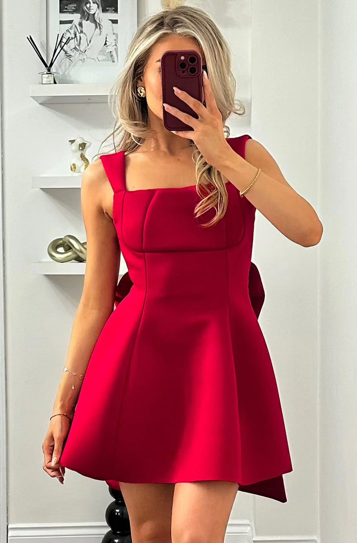 TRISHA 'BOW' SCUBA SKATER DRESS-RED