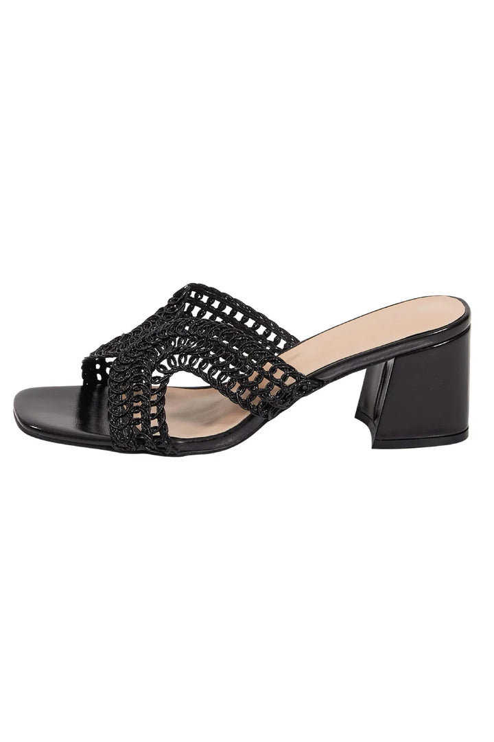 KNITTED BLOCK HEEL MULES IN BLACK