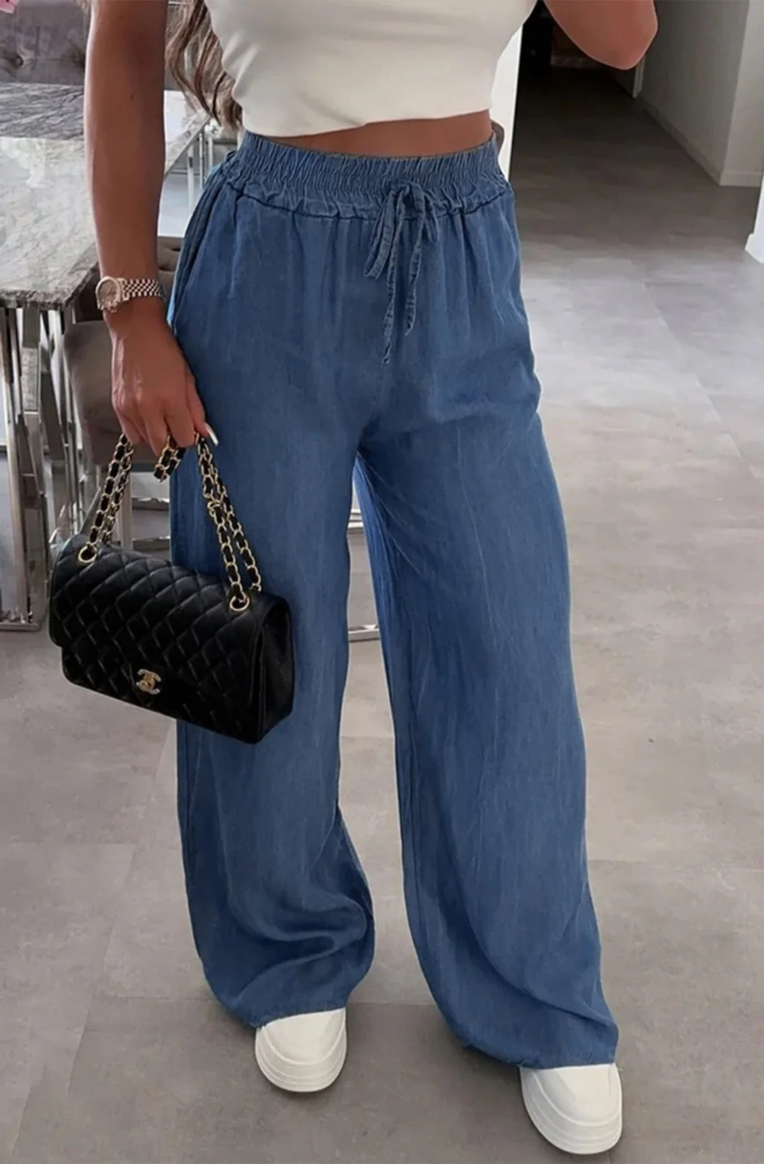 ZARINA WIDE LEG POCKET DETAIL TROUSERS-BLUE