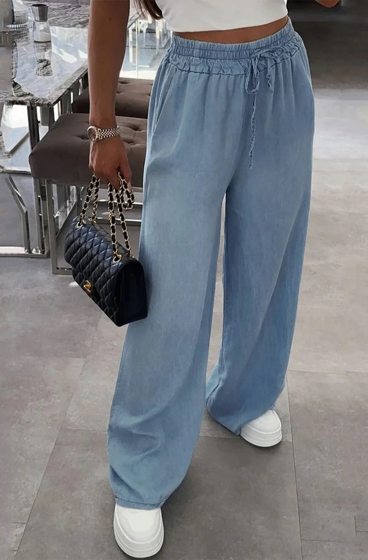 ZARINA WIDE LEG POCKET DETAIL TROUSERS-INDIGO