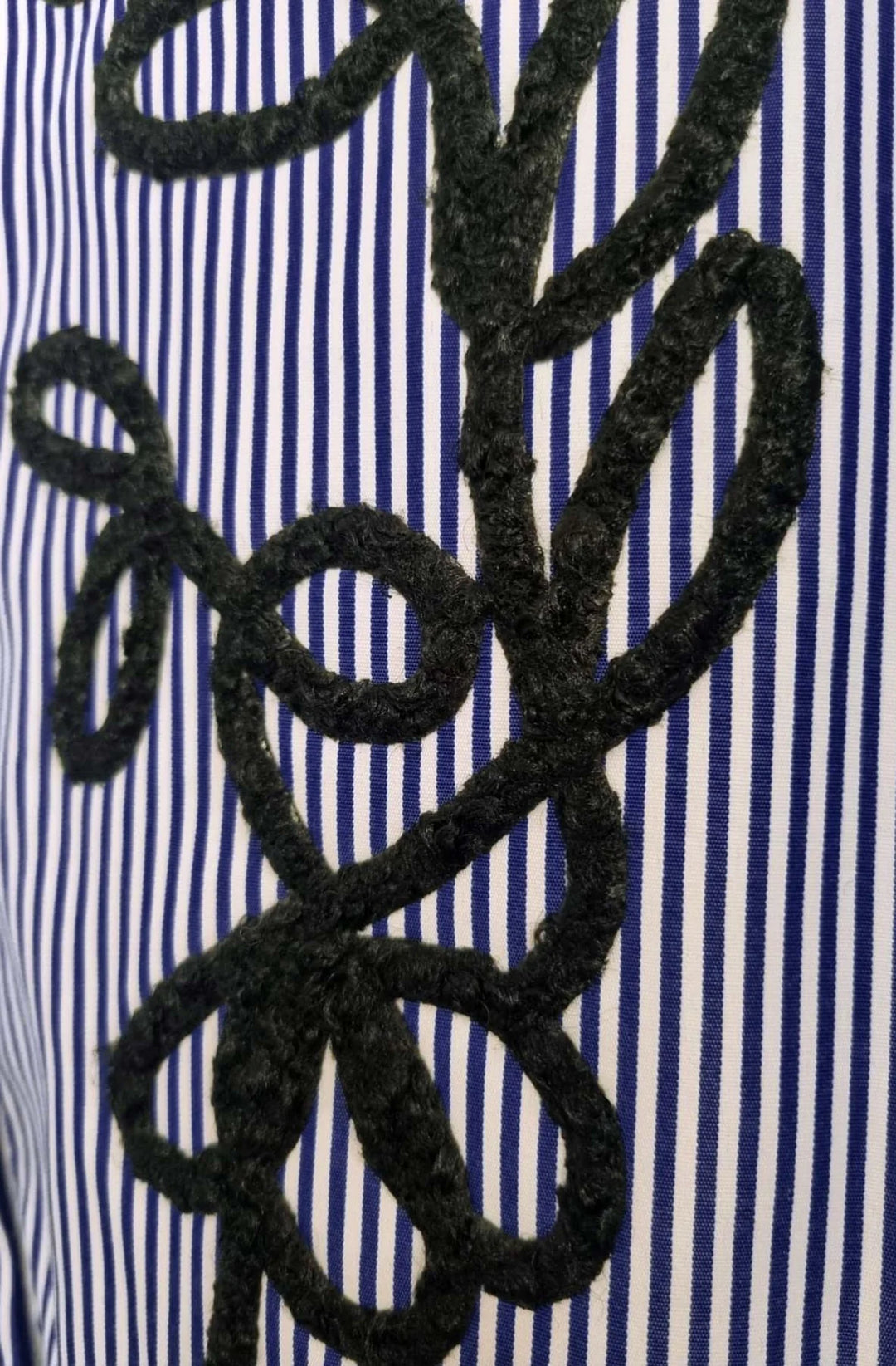 Zella Oversized Abstract Embroidered Stripe High Low Shirt Top- Dark Blue