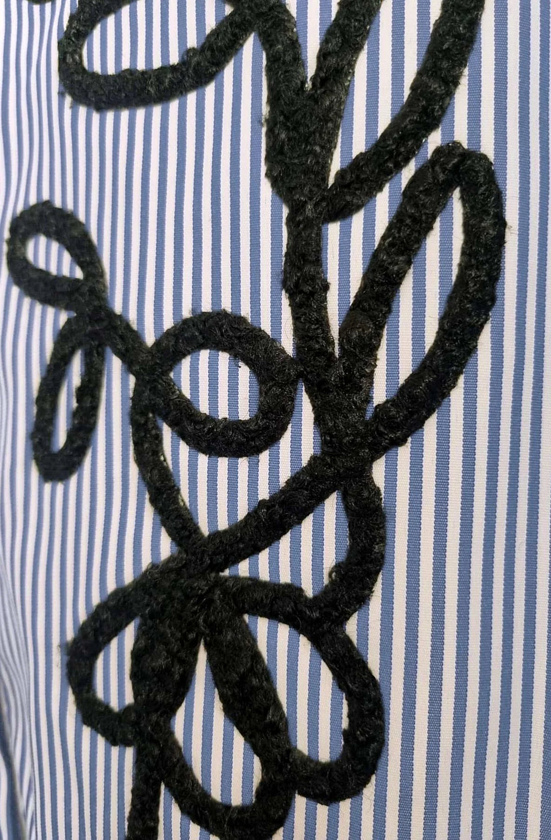 Zella Oversized Abstract Embroidered Stripe High Low Shirt Top- Light Blue