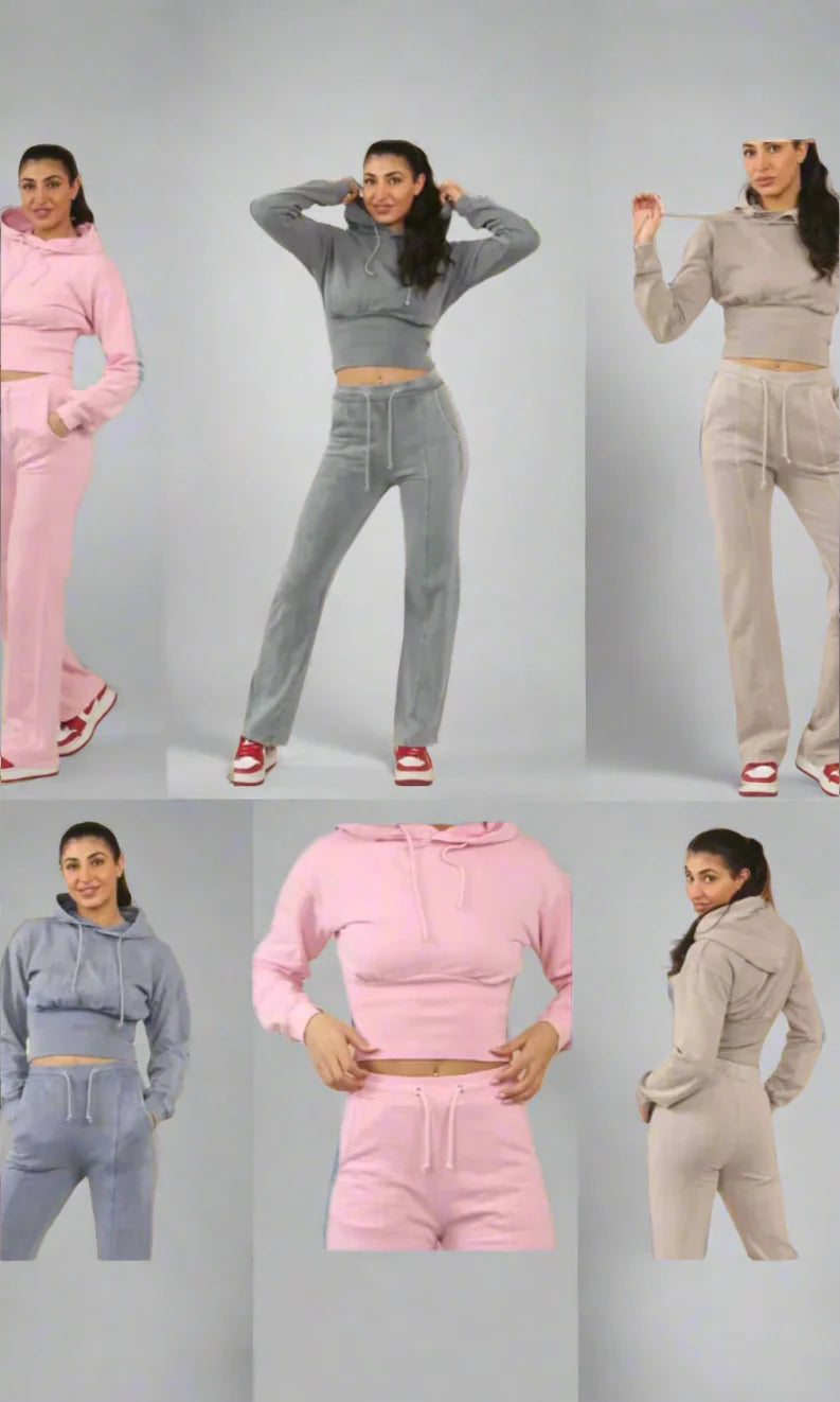 High Waist Crop Hooded Lounge set Acid Wash