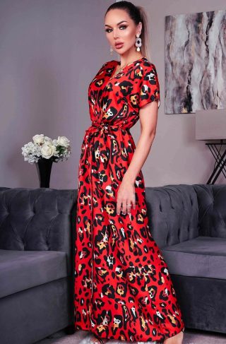 Tiana Animal Satin Wrap Maxi Dress