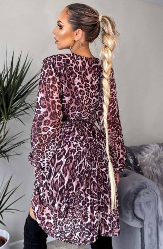 Cilla Chiffon Animal Wrap Pleated Dress